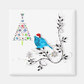 Blauwe vogel en Kerst! Boom Magneet (Voorkant)