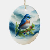 Blauwe Vogel en Kersttakken Keramisch Ornament (Rechts)
