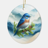 Blauwe Vogel en Kersttakken Keramisch Ornament (Links)