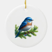 Blauwe Vogel en Kersttakken Keramisch Ornament (Achterkant)