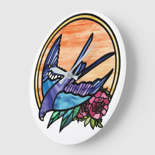 Blauwe vogel en rood roze glas ontwerp grote klok (Hoek)