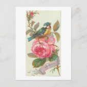 blauwe vogel en roze bloem op zaterdag briefkaart (Voorkant)