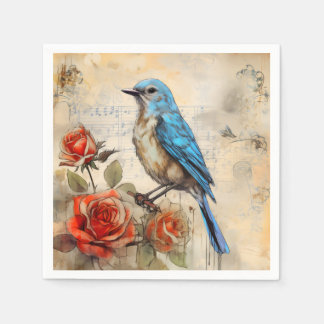 Blauwe vogel en Rozen 1 Servet