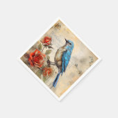 Blauwe vogel en Rozen 1 Servet (Hoek)