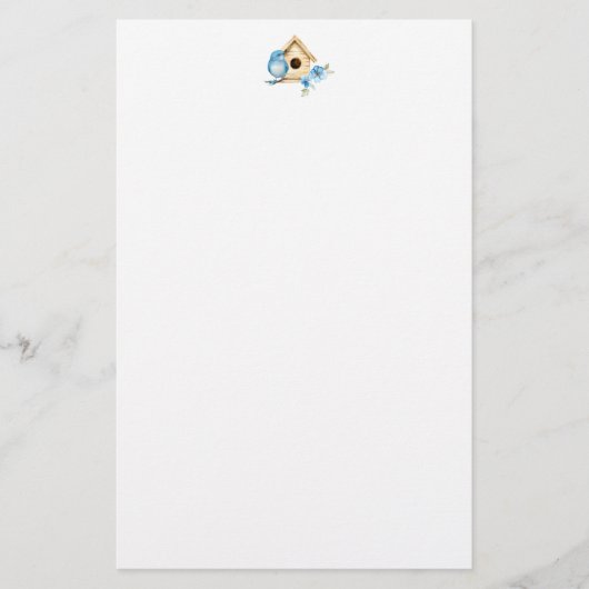 Blauwe Vogel en Vogelhuis Briefpapier (Voorkant)