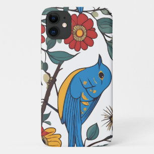 Blauwe Vogel en Wildflower Folk Art Case-Mate iPhone Case