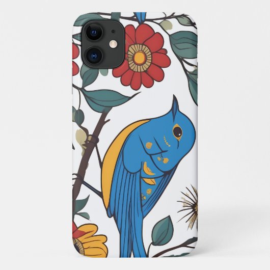 Blauwe Vogel en Wildflower Folk Art Case-Mate iPhone Case (Achterkant)