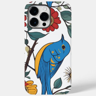 Blauwe Vogel en Wildflower Folk Art Case-Mate iPhone 14 Pro Max Hoesje