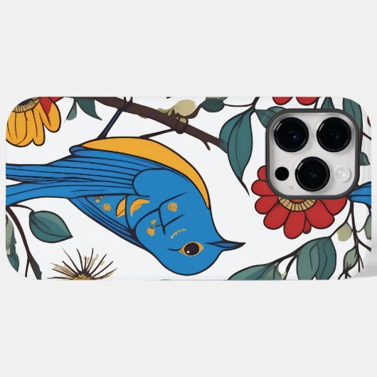 Blauwe Vogel en Wildflower Folk Art Case-Mate iPhone Case (Achterkant (horizontaal))