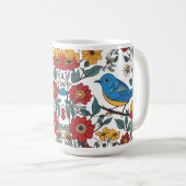 Blauwe Vogel en Wildflower Folk Art Koffiemok (Voorkant rechts)