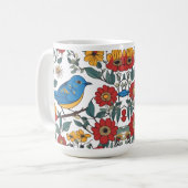 Blauwe Vogel en Wildflower Folk Art Koffiemok (Voorkant links)