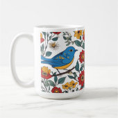 Blauwe Vogel en Wildflower Folk Art Koffiemok (Links)