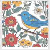 Blauwe Vogel en Wildflower Folk Art Sticker (Vel)