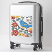 Blauwe Vogel en Wildflower Folk Art Sticker (Koffer)