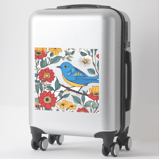 Blauwe Vogel en Wildflower Folk Art Sticker (Koffer)