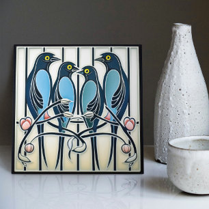 Blauwe Vogel Familie Mackintosh Art Deco Wanddecor Tegeltje