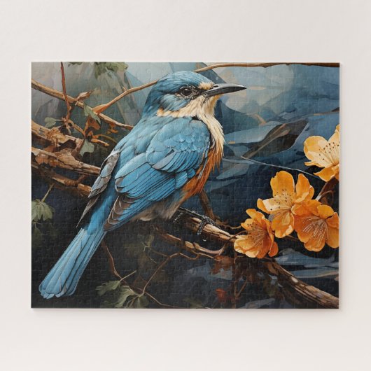Blauwe Vogel & Gele Bloemen Legpuzzel (Horizontaal)