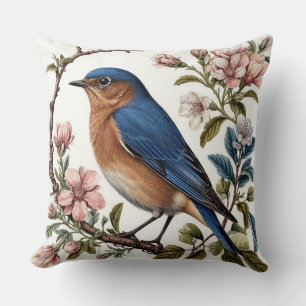 Blauwe Vogel Gezeten Tussen Bloeiende Bloemen Kussen