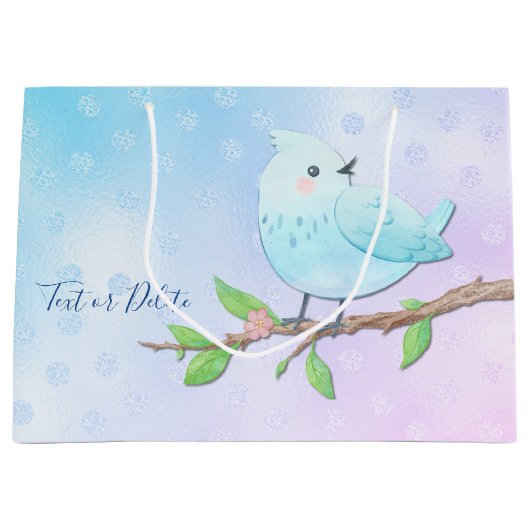 Blauwe Vogel Gift Bag Groot Cadeauzakje (Voorkant)