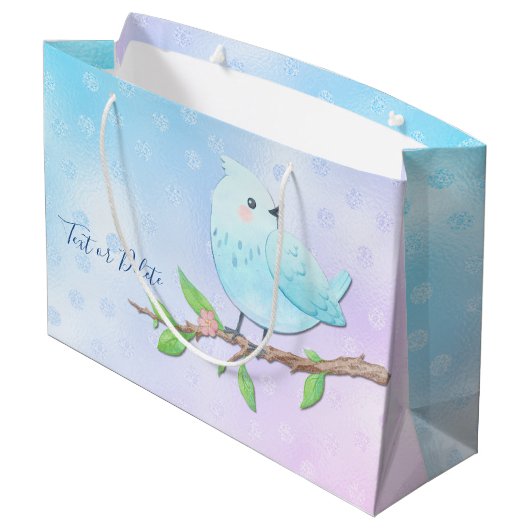Blauwe Vogel Gift Bag Groot Cadeauzakje (Achterkant Gekanteld)