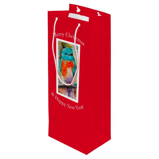 Blauwe Vogel Gift Bag Wijn Cadeautas (Achterkant Gekanteld)