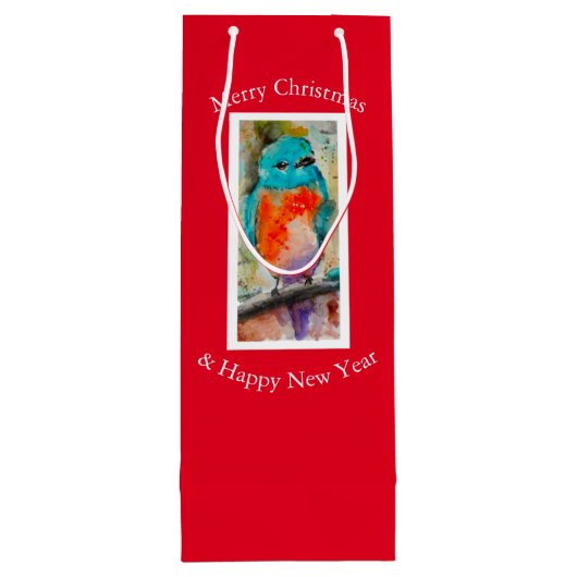 Blauwe Vogel Gift Bag Wijn Cadeautas (Achterkant)