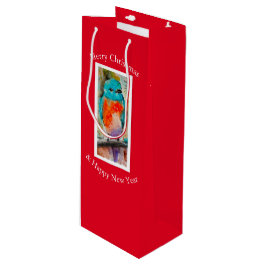 Blauwe Vogel Gift Bag Wijn Cadeautas