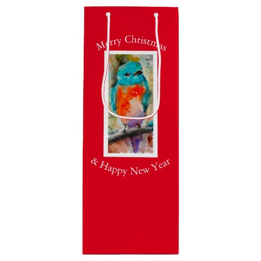 Blauwe Vogel Gift Bag Wijn Cadeautas (Voorkant)