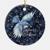 Blauwe Vogel Gouden Bladeren Droom Keramisch Ornament (Voorkant)