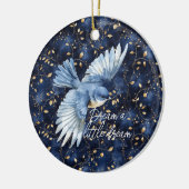 Blauwe Vogel Gouden Bladeren Droom Keramisch Ornament (Links)