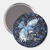 Blauwe Vogel Gouden Bladeren Droom Magneet (Voorkant / Achterkant)