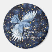 Blauwe Vogel Gouden Bladeren Droom Magneet (Voorkant)
