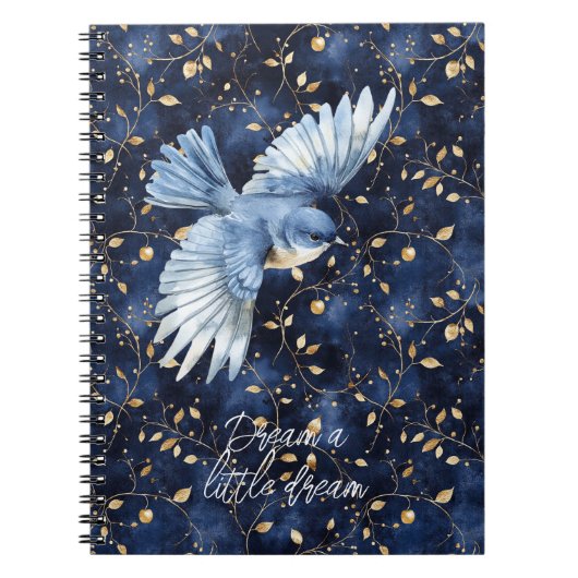Blauwe Vogel Gouden Bladeren Droom Notitieboek (Voorkant)
