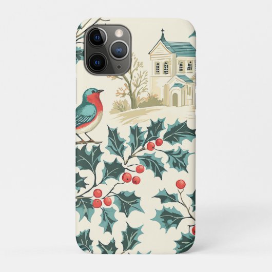 Blauwe Vogel Hulst Kerstmis Winter Kerk Case-Mate iPhone Case (Achterkant)