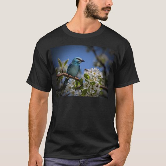Blauwe Vogel in Bloei T-shirt (Voorkant)