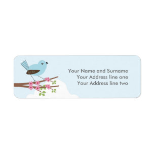 Blauwe vogel in bloesem Aangepaste tekst Etiket