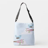 Blauwe vogel in Blossom Tree Cute Crossbody Tas (Achterkant)