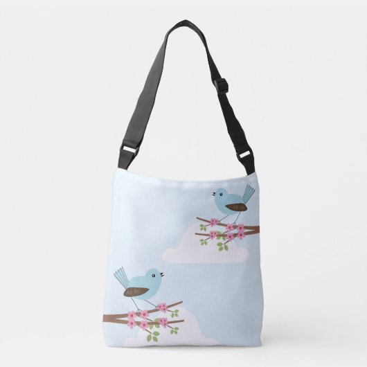 Blauwe vogel in Blossom Tree Cute Crossbody Tas (Voorkant)