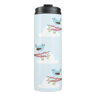 Blauwe vogel in Blossom Tree Cute Thermosbeker