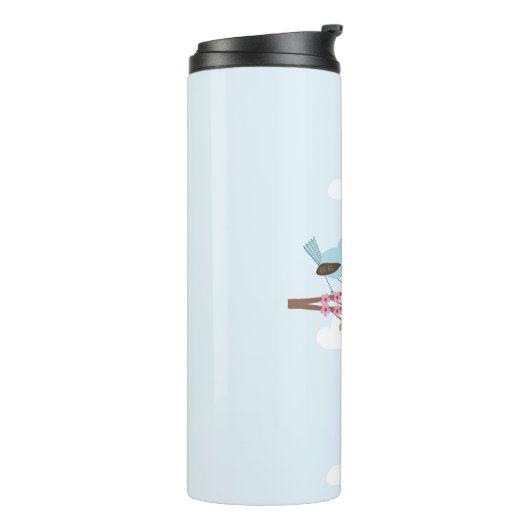 Blauwe vogel in Blossom Tree Cute Thermosbeker (Gedraaid links)