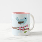 Blauwe vogel in Blossom Tree Cute Tweekleurige Koffiemok (Voorkant rechts)