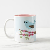 Blauwe vogel in Blossom Tree Cute Tweekleurige Koffiemok (Links)
