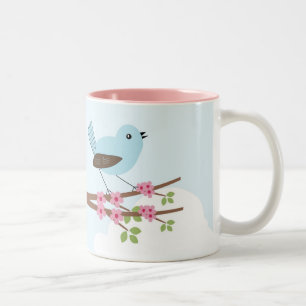 Blauwe vogel in Blossom Tree Cute Tweekleurige Koffiemok