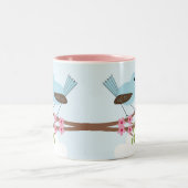 Blauwe vogel in Blossom Tree Cute Tweekleurige Koffiemok (Center)