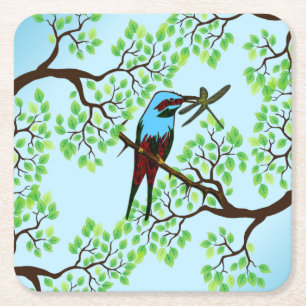 Blauwe vogel in bomen kartonnen onderzetters