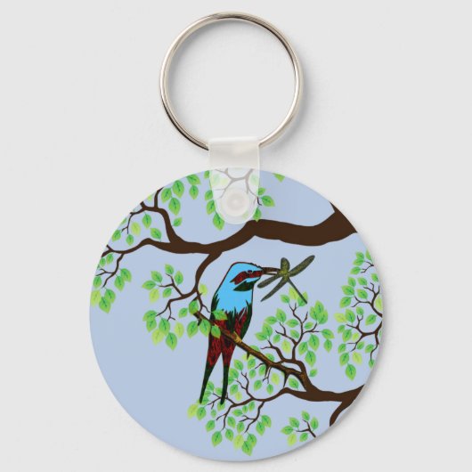 Blauwe vogel in bomen sleutelhanger (Voorkant)