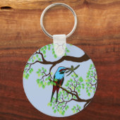 Blauwe vogel in bomen sleutelhanger (Voorkant)