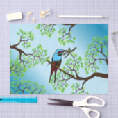 Blauwe vogel in bomen tissuepapier (Craft)