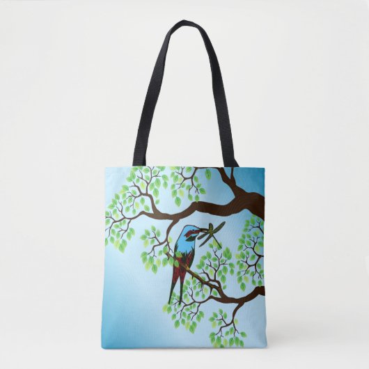 Blauwe vogel in bomen tote bag (Voorkant)