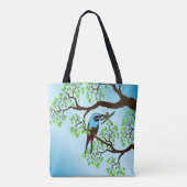Blauwe vogel in bomen tote bag (Achterkant)